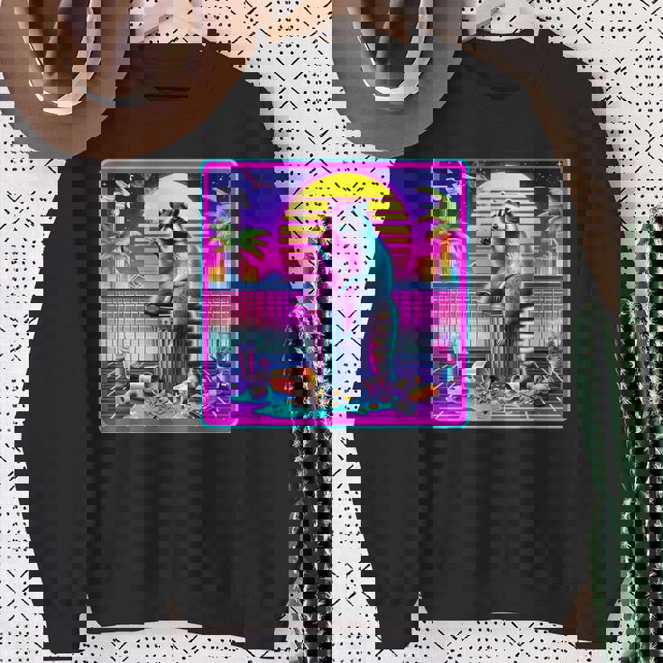 Vaporwave Synthwave Raccoon Sweatshirt | Retro Meme Style Gifts for Old Women