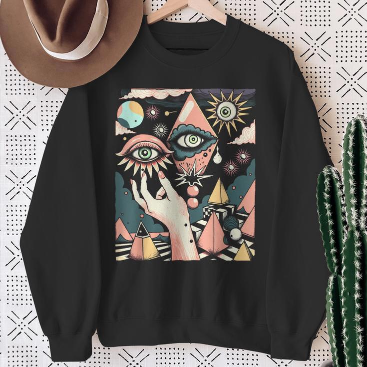 Vintage Abstracto Cuadros Surrealista Arte Ojos Pirámide Camisa de entrenamiento Regalos para ancianas