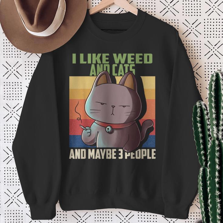 I Like Weed Cats And Maybe 3 People Cat Cannabis Grass Sweatshirt Geschenke für alte Frauen