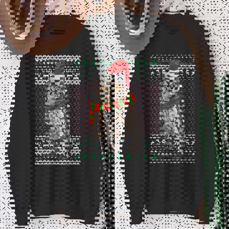 Xmas Santa Hat Whiskered Screech-Owl Ugly Christmas Sweatshirt Gifts for Old Women