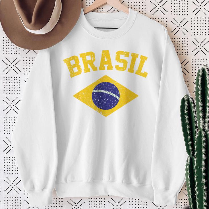 Brazilian National Flagintage Patriotic Football Brazil Green Sweatshirt Geschenke für alte Frauen