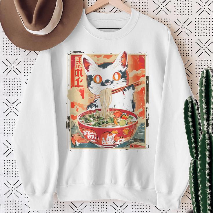 Cat Ramen Noodle Japanese Backprint Sweatshirt Geschenke für alte Frauen