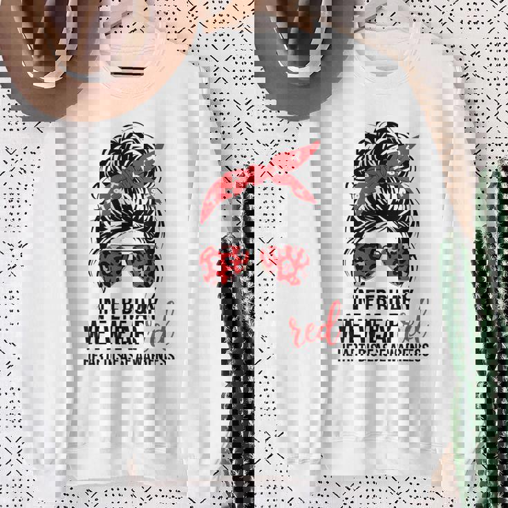 In February We Wear Red Heart Health Awareness Chd Disease Sweatshirt Gifts for Old Women