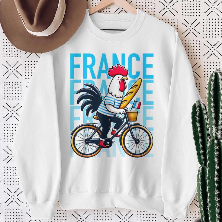 France Bicycle And Baguette Breton Stripes Rooster Sweatshirt Geschenke für alte Frauen