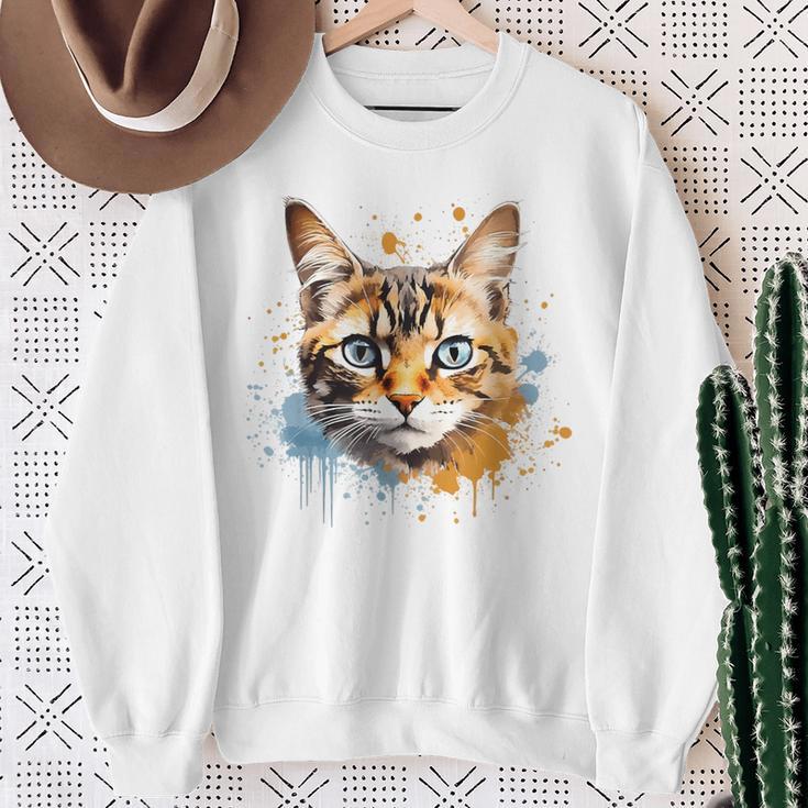 Watercolour Cat Portrait Adorable Animal Lover Gray Sweatshirt Geschenke für alte Frauen