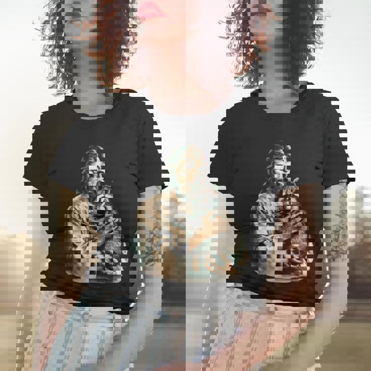 Vintage Jesus Hugging Raccoon Women's T-Shirt - Unique Raccoon Gift Gifts for Her