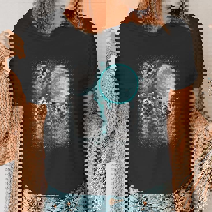 Raccoon Women's T-Shirt - Quirky Howling Moon Trio Design