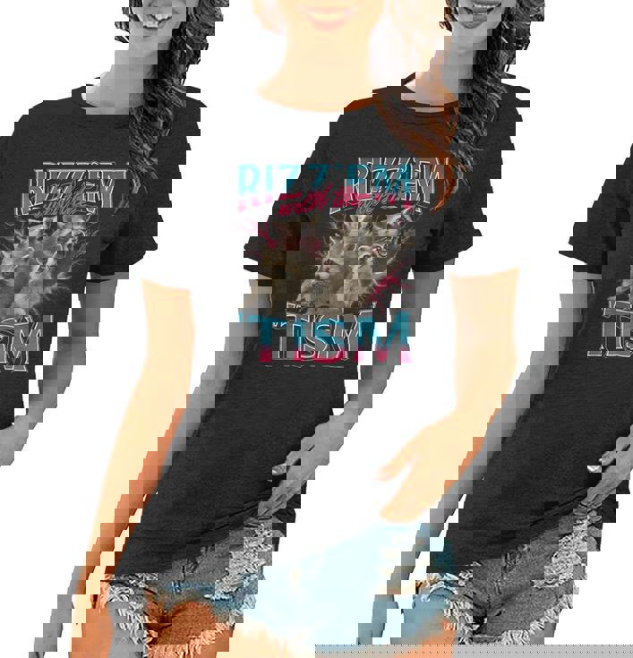 Rizz Em With The Tism Meme Autism Autistic Raccoon Women's T-Shirt