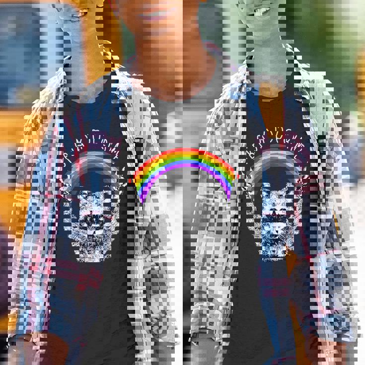 Raccoon LGBTQ Youth T-Shirt - Be Gay Do Crime Rainbow Design