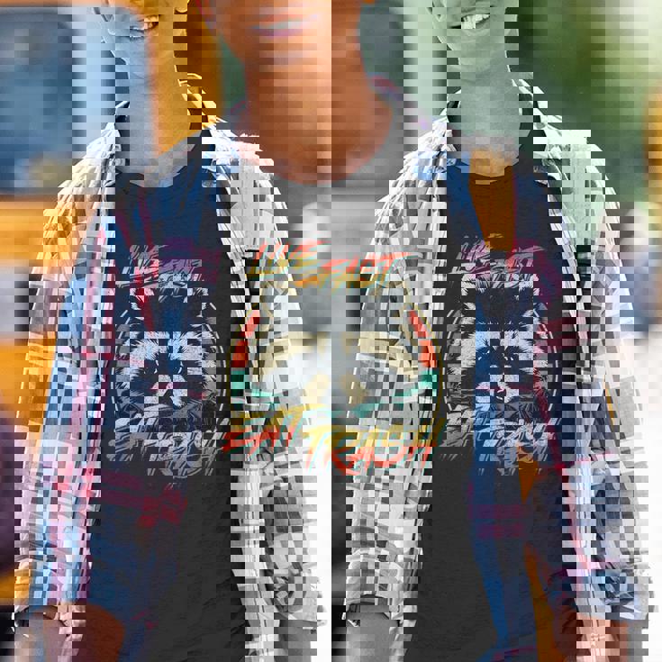 Retro Raccoon Youth T-Shirt - Live Fast Eat Trash Graphic