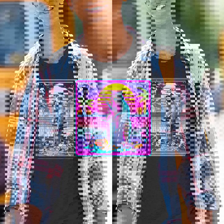 Vaporwave Raccoon Youth T-Shirt - Retro Synthwave Design
