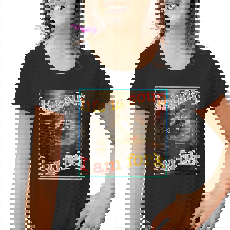 Life Is Soup Youth T-Shirt - Quirky Raccoon Meme Fun