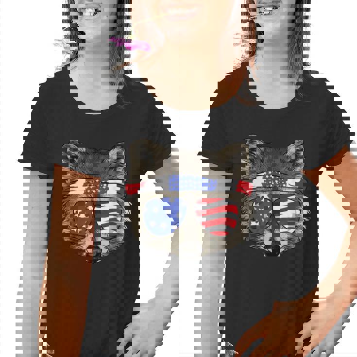 Patriotic Raccoon Youth T-Shirt - July 4th Trash Panda Graphic