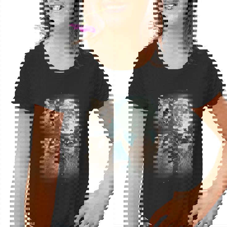 Raccoon Trio Howling Moon Graphic Youth T-Shirt - Unique & Fun