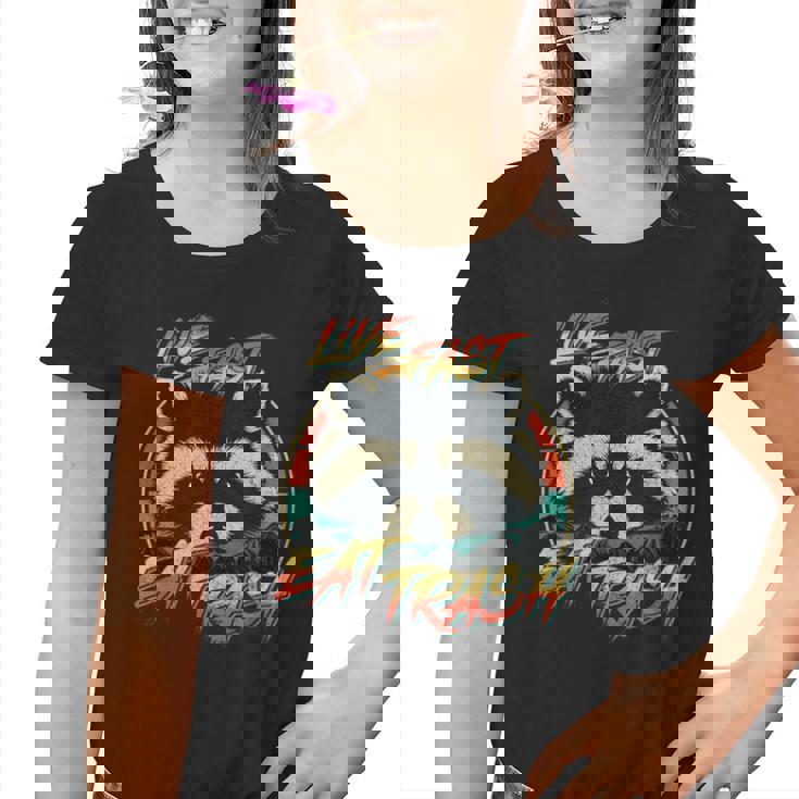 Retro Raccoon Youth T-Shirt - Live Fast Eat Trash Graphic
