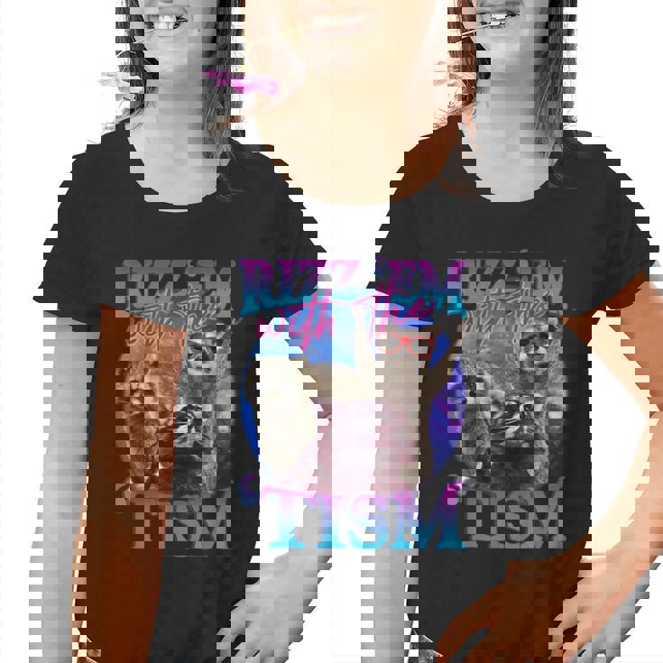 Rizz Em With The Tism Retro Raccoon Meme Graphic Youth T-Shirt