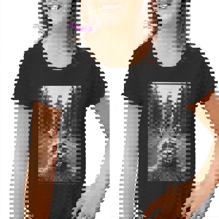Scared Raccoon & Sasquatch Graphic Youth T-Shirt | Fun Adventure Tee