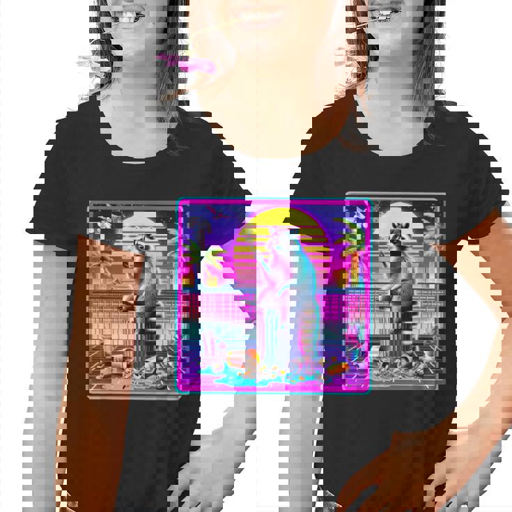 Vaporwave Raccoon Youth T-Shirt - Retro Synthwave Design