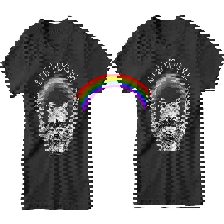 Raccoon LGBTQ Youth T-Shirt - Be Gay Do Crime Rainbow Design