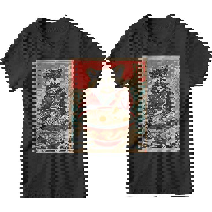 Raccoon Ramen Anime Youth T-Shirt - Quirky Japanese Design
