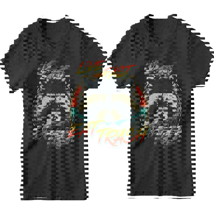 Retro Raccoon Youth T-Shirt - Live Fast Eat Trash Graphic