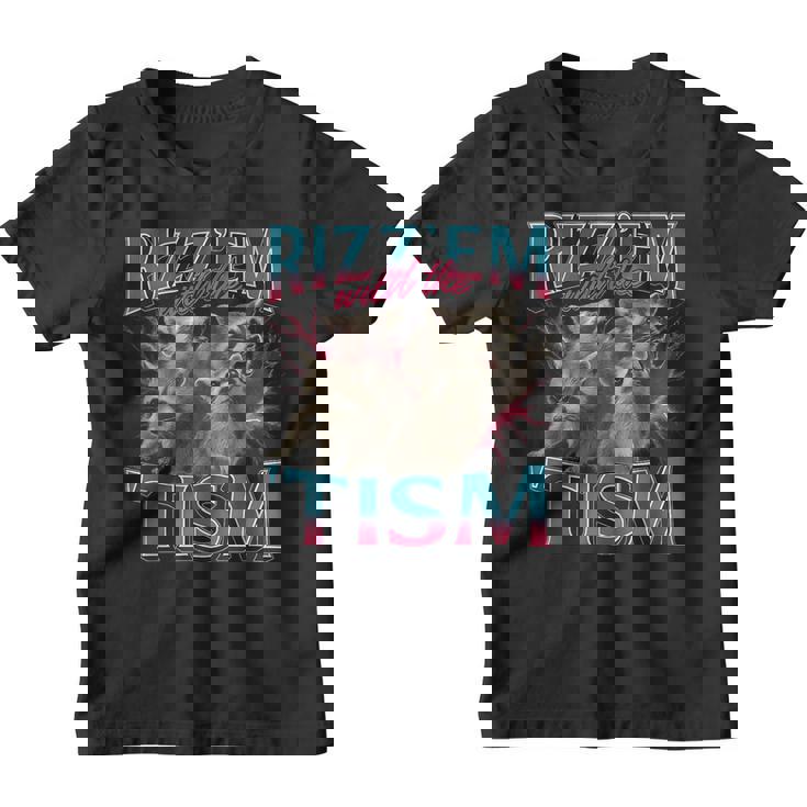 Rizz Em With The Tism Meme Autism Autistic Raccoon Graphic Youth T-Shirt