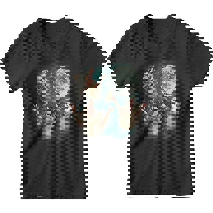 Three Possum Moon 3 Opossum Weird Cursed Meme Graphic Youth T-Shirt