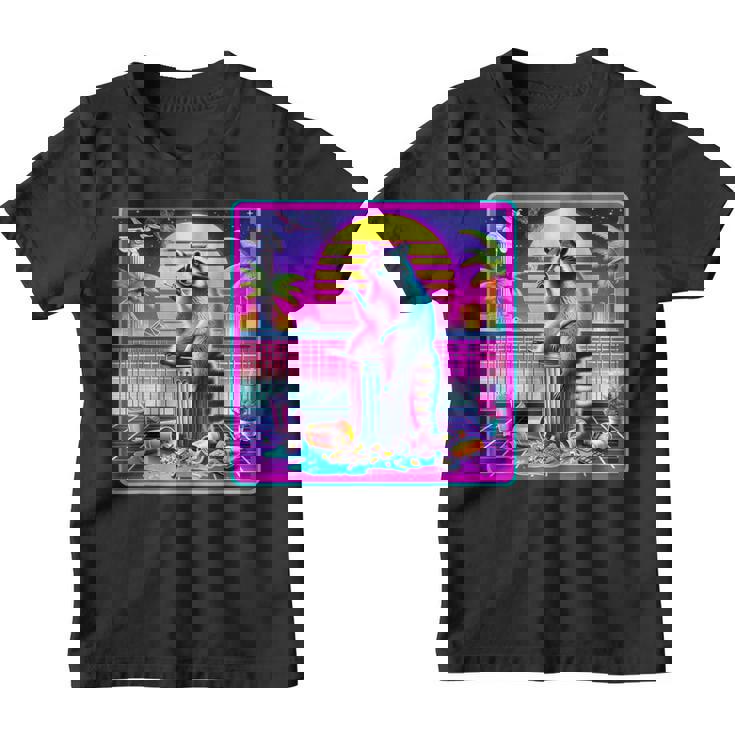 Vaporwave Raccoon Youth T-Shirt - Retro Synthwave Design