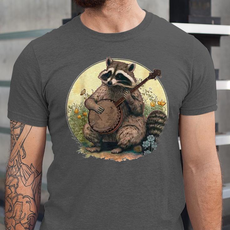 Cottagecore Raccoon Playing Banjo Unisex T-Shirt | Artistic Aesthetic