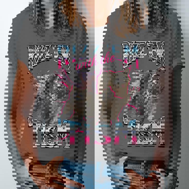 Autism Rizz Em With The Tism Meme Autistic Racoon Unisex Jersey T-Shirt