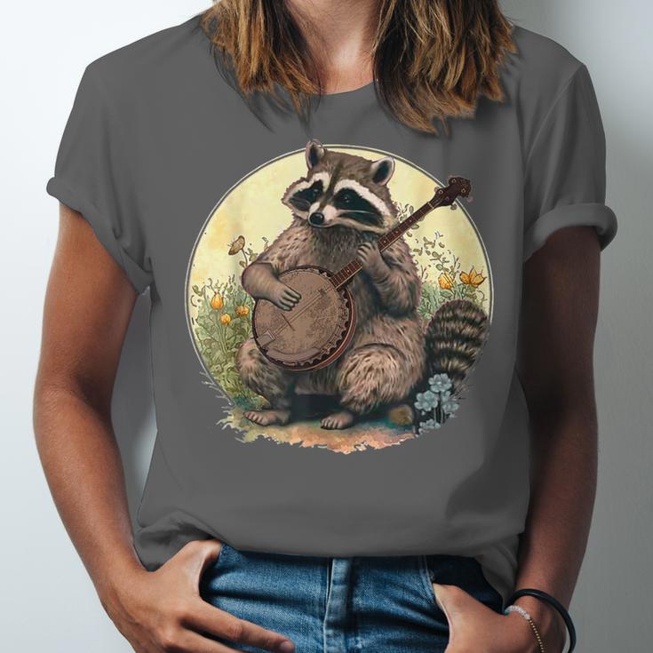Cottagecore Raccoon Playing Banjo Unisex T-Shirt | Artistic Aesthetic