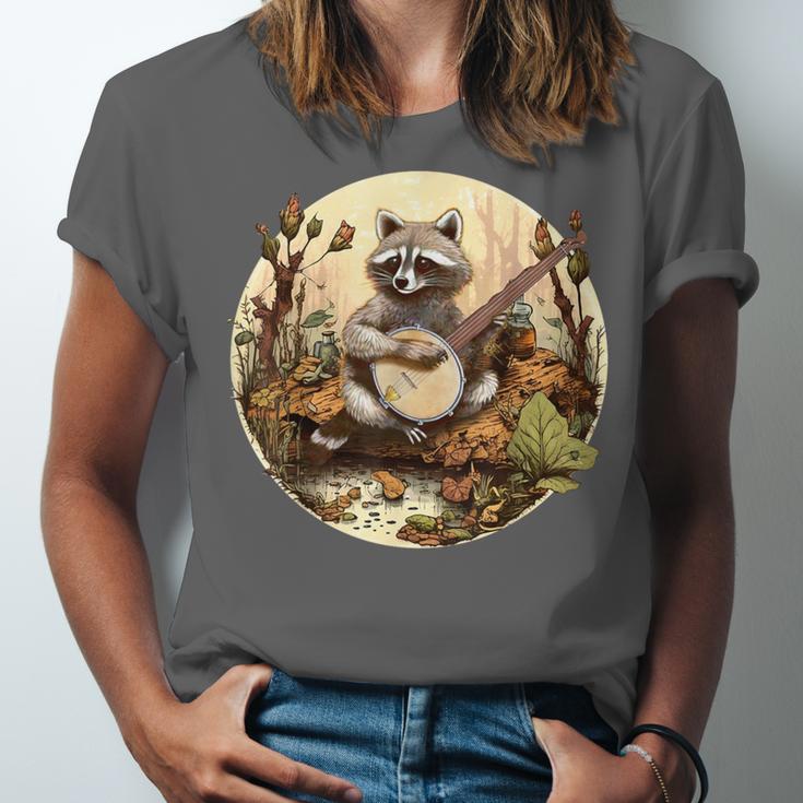 Vintage Cottagecore Aesthetic Raccoon Banjo Unisex T-Shirt