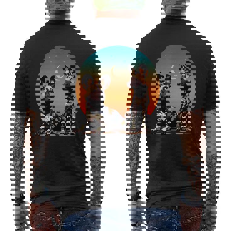 African Painted Wild Dogs Sunset Moon Wild Dog Lovers Men's Back Print T-Shirt