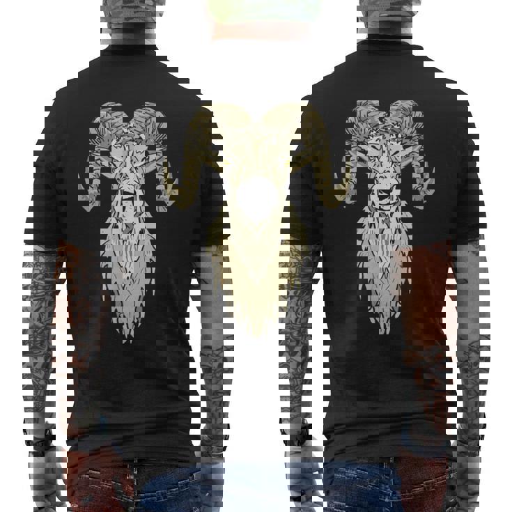 Artistic Big Horn Sheep Ram Head Sketch Graphic Men's Back Print T-Shirt