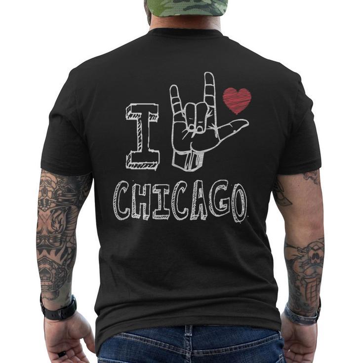 ASL I Love Chicago Sign Language With Heart Men's Back Print T-Shirt ...