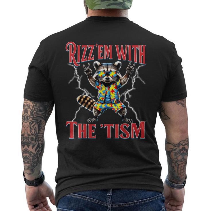 Autism Rizz Em With The Tism Meme Autistic Racoon Hand Rock Men's T-shirt Back Print