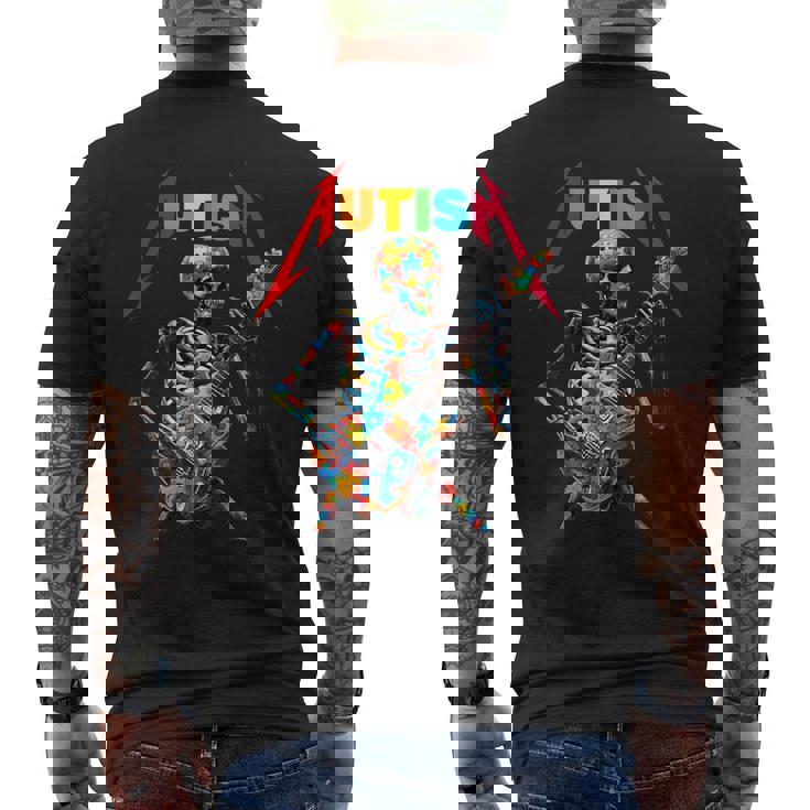 Autism Skeleton Guitar Player Rock Music Autism Awareness Men's T-shirt Back Print