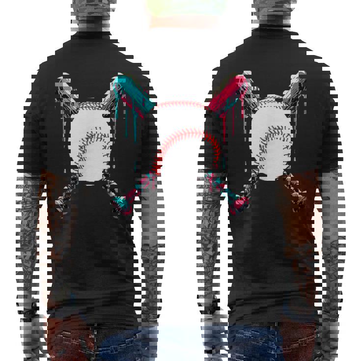 Baseball Bat Drip With Melting Ice Cream Drippy Pocket Men's Back Print T-Shirt