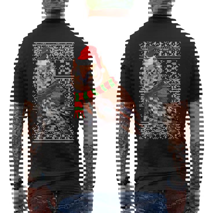 Bird Xmas Santa Hat Eastern Screech-Owl Ugly Christmas Men's Back Print T-Shirt