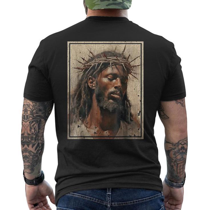 Black Jesus Face Of Jesus Cross With Crown Of Thorns Men's T-shirt