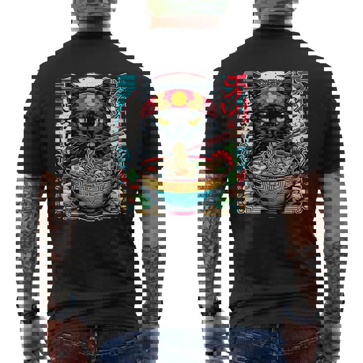 Cats Ramen Noodle Japanese Anime Kawaii Cat Men's T-shirt Back Print Cats Ramen Noodle Japanese Anime Kawaii Cat Men's T-shirt Back Print