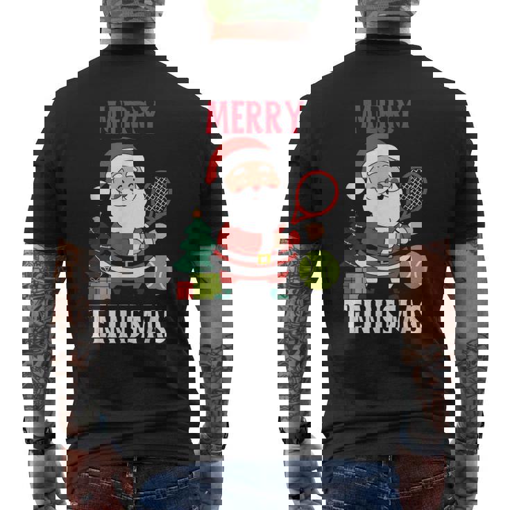 Christmas Tennis Pajamas Matching Xmas Tennis Racket Holiday Men's Back Print T-Shirt