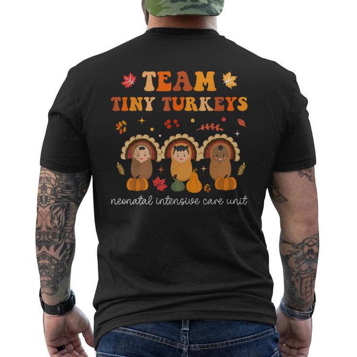 Cute Team Tiny Turkeys Neonatal NICU Nurse Thanksgiving Fall Men's Back Print T-Shirt