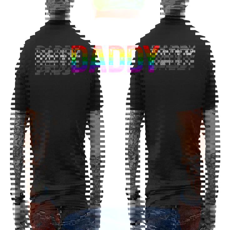 Daddy Gay Pride Month LGBTQ Fathers Day Rainbow Flag Queer Tank Top Men's Back Print T-Shirt