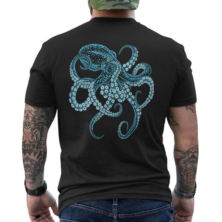 Deep Sea Blue Octopus In Combat Posture T-Shirt mit Rückendruck