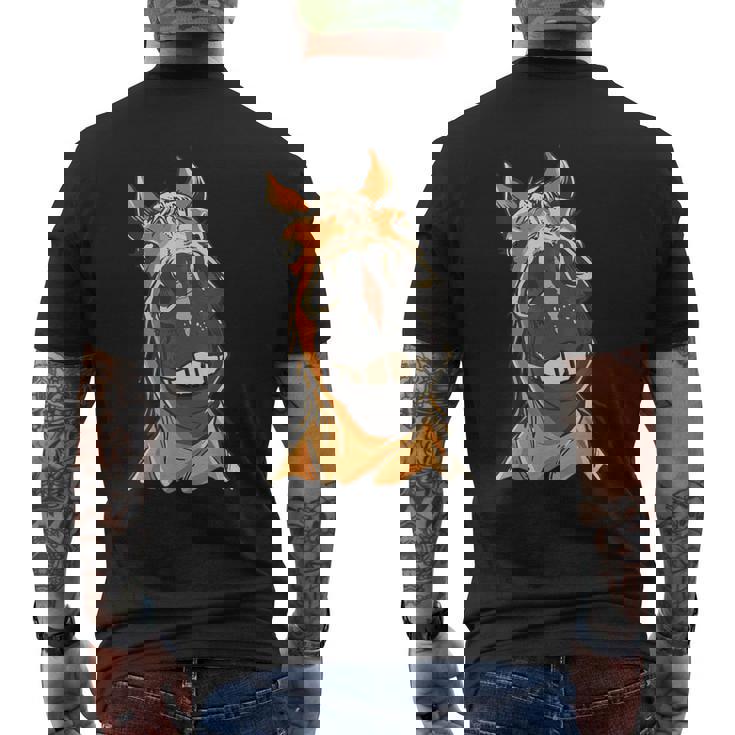 Divertente Cavallo Stupido Cavalli Primo Piano Grin Denti Meme T-shirt da uomo con stampa posteriore
