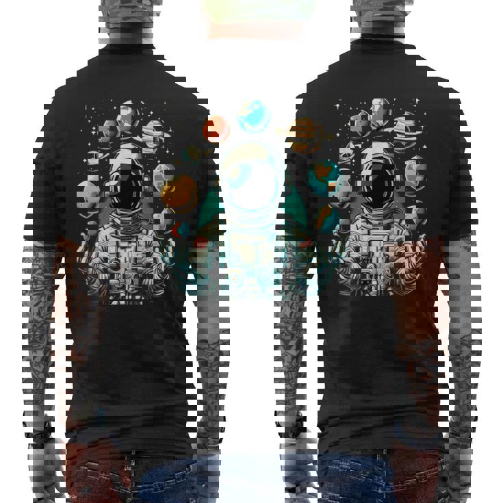 Divertido Astronauta Espacial Malabares Planetas Sistema Solar Niños Camiseta Hombre Estampado Espalda