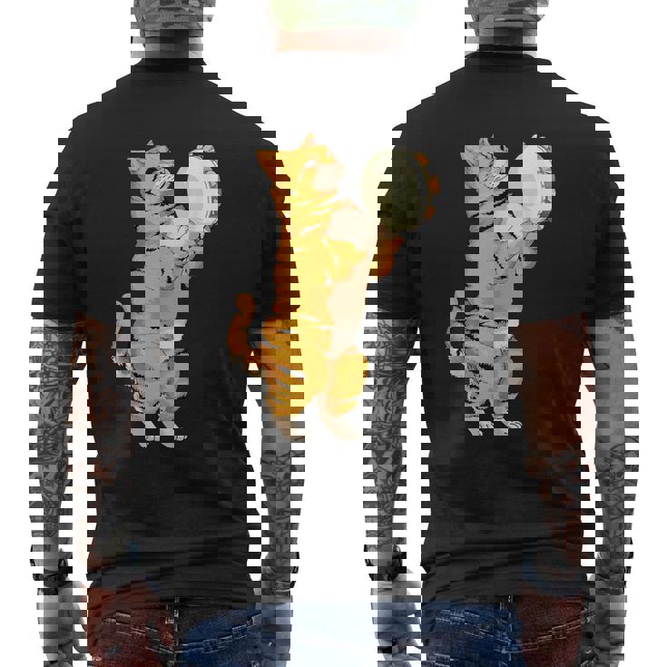 Divertido Gato Jugando Pandereta Regalo Lindo Gatito Músico Fan Camiseta Hombre Estampado Espalda