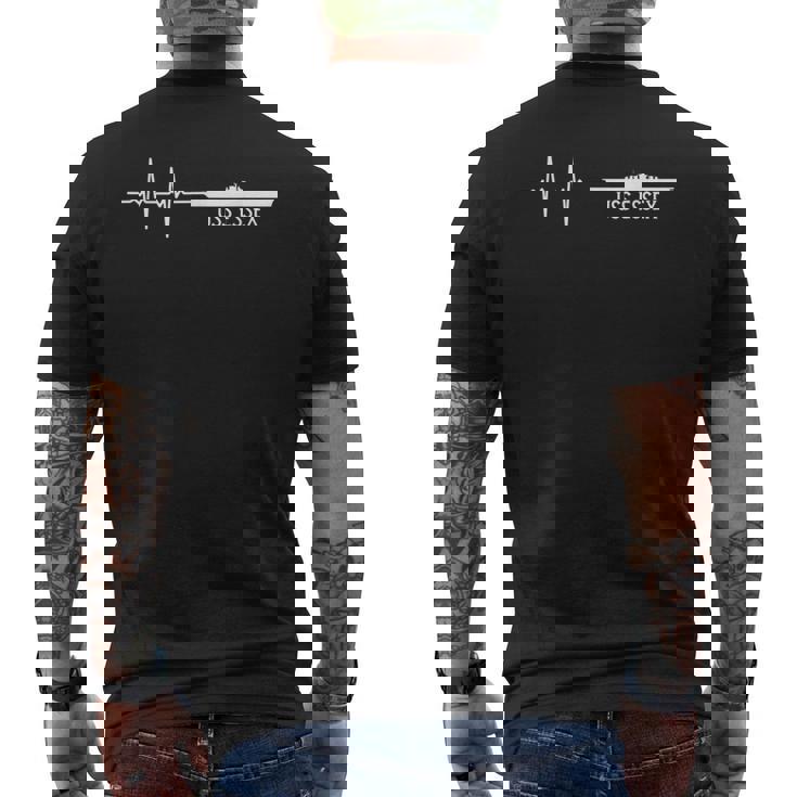 EKG Heartbeat USS Essex CV-9 Aircraft Carrier Men's Back Print T-Shirt