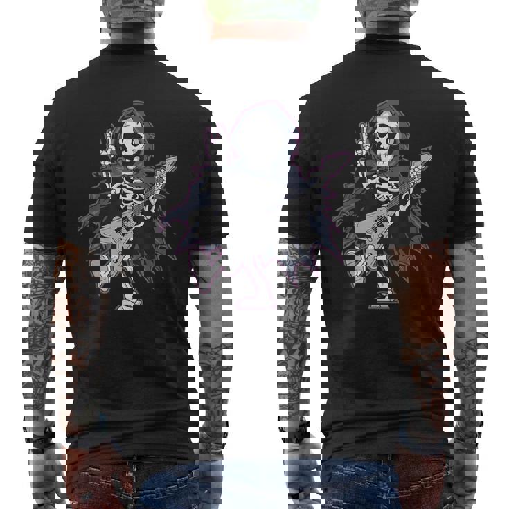 Esqueleto Calavera Guitarra Rock En Heavy Metal Diablo Cuernos Música Camiseta Hombre Estampado Espalda